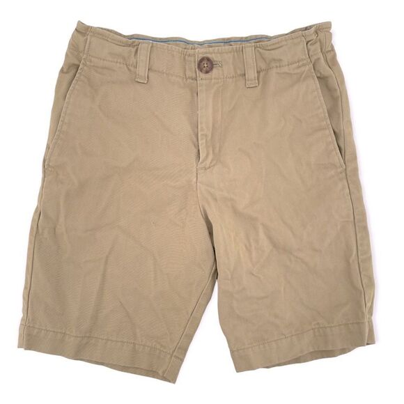 Lands’ End Boy’s Khaki Flat Front Adjustable Waist Uniform Chino Shorts Size 8 - Picture 1 of 13